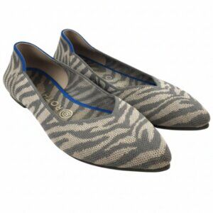 Rothy’s The Point Flats Womens 8W Wide Gray Zebra Knit Ballet Shoes NEW